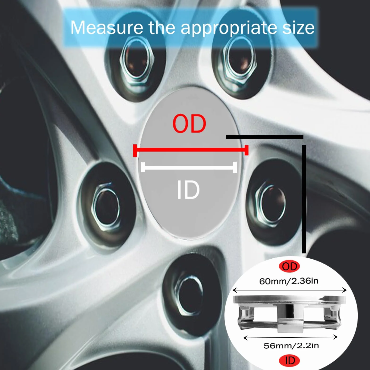 Uniwersalne nakładki na piasty kół 4 szt. OD 60 mm ID 56 mm ABS srebrne