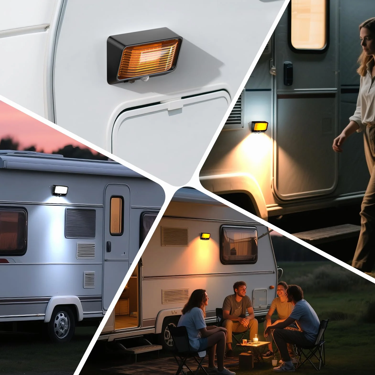 Camper 12V LED kurtyna z przełącznikiem, 24 diody LED, 300 lm IP66 wodoodporne oświetlenie ganku kampera do przyczepy, samochodu, łodzi (czarne-1 szt.)