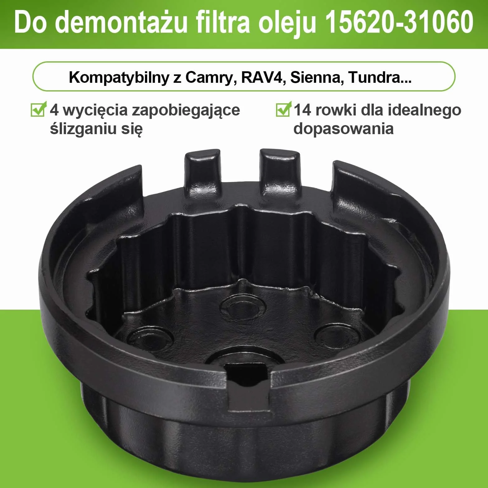 Spurtar Klucz do filtra oleju 64 mm 14-kątny, nasadka do filtra oleju kompatybilna z Lexus, Camry, Tundra 2,5-5,7L