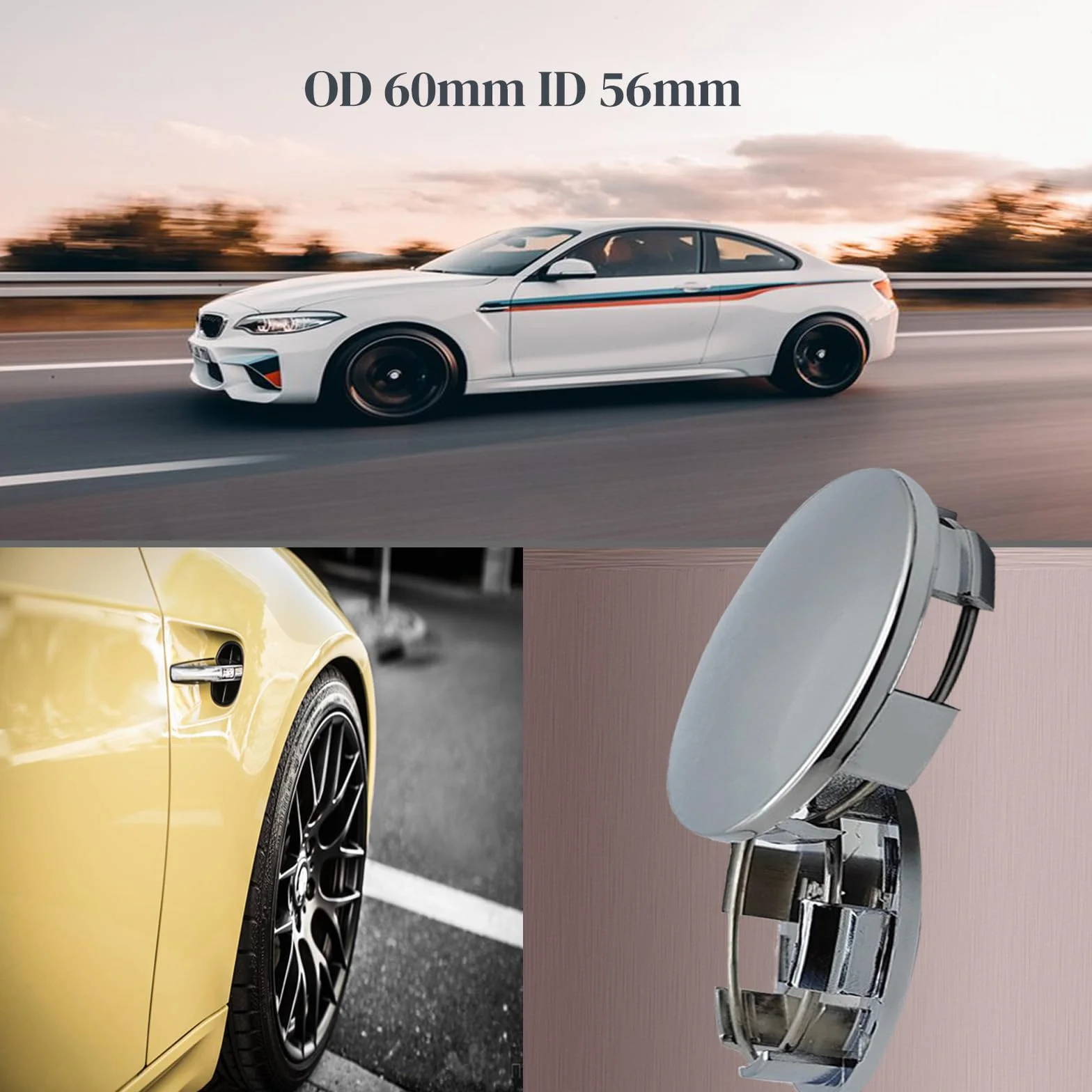 Uniwersalne nakładki na piasty kół 4 szt. OD 60 mm ID 56 mm ABS srebrne