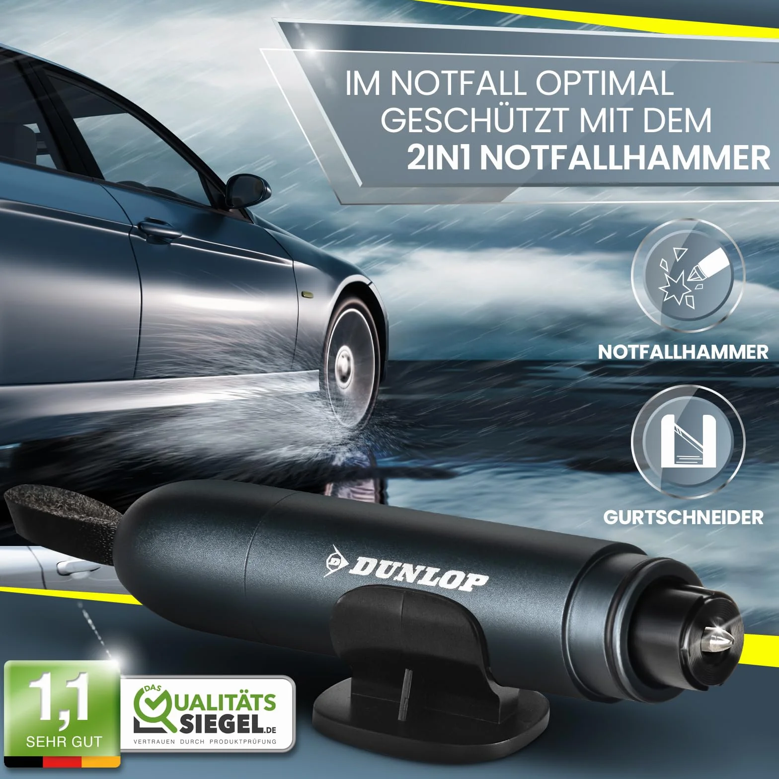 Dunlop Automotive Gurtschneider Notfallhammer-Marken Notfall Hammer mit Testglas zum Üben-Zerstört insbesondere Verbund Sicherheitsglas der neuen Auto Generation-Federkorn Nothammer-Emergency CarTool