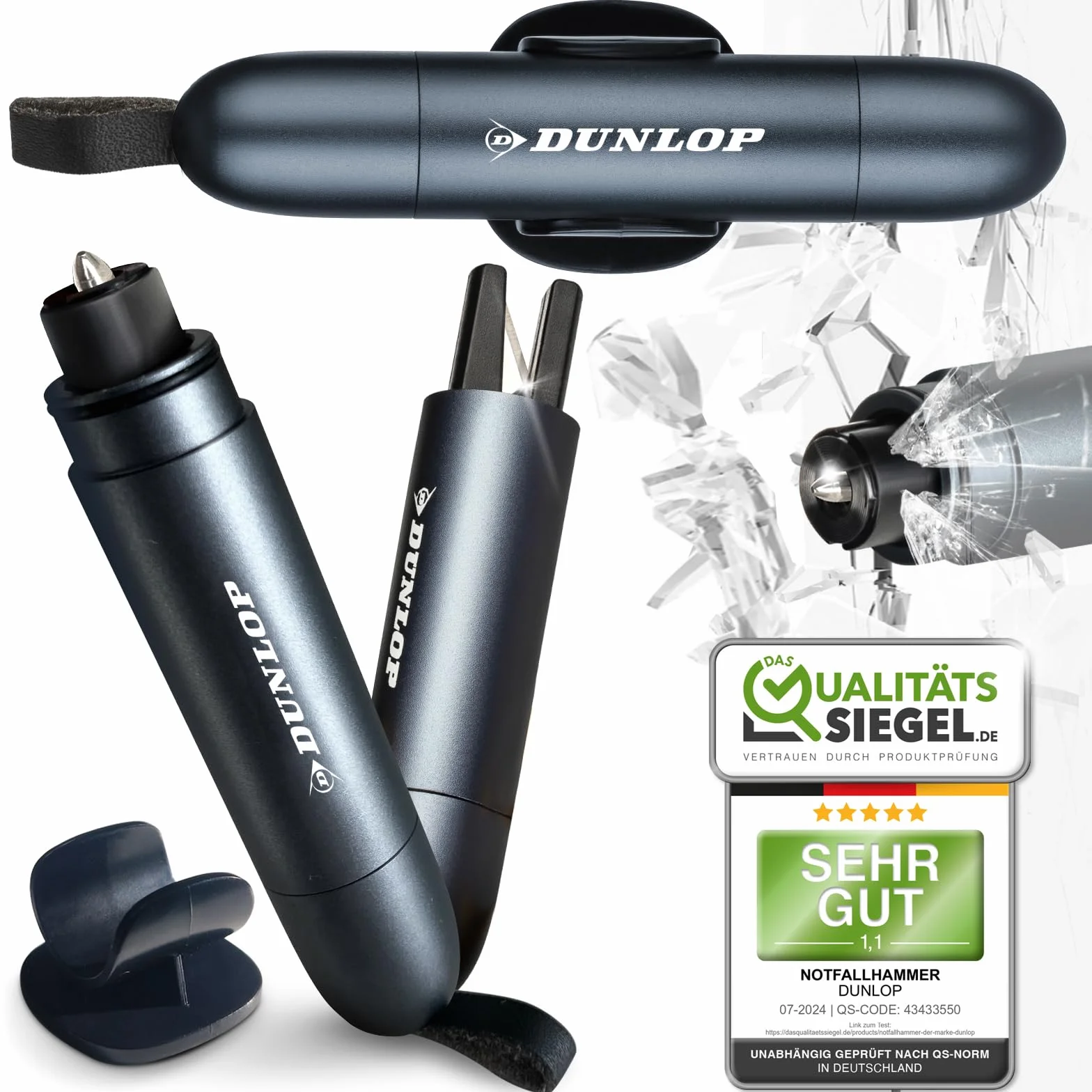Dunlop Automotive Gurtschneider Notfallhammer-Marken Notfall Hammer mit Testglas zum Üben-Zerstört insbesondere Verbund Sicherheitsglas der neuen Auto Generation-Federkorn Nothammer-Emergency CarTool