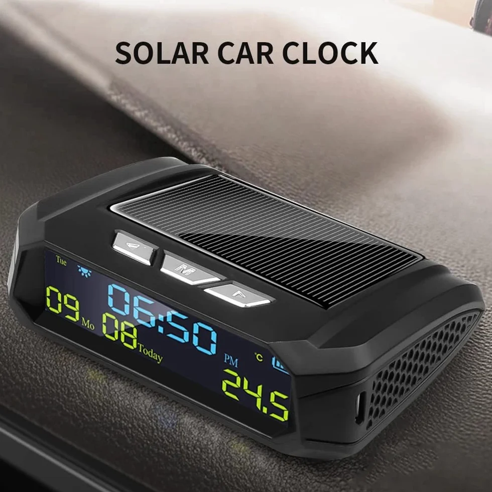 Automatyczny zegar solarny z wyświetlaczem LCD, datą, temperaturą, do dekoracji osobistych części samochodowych na zewnątrz B