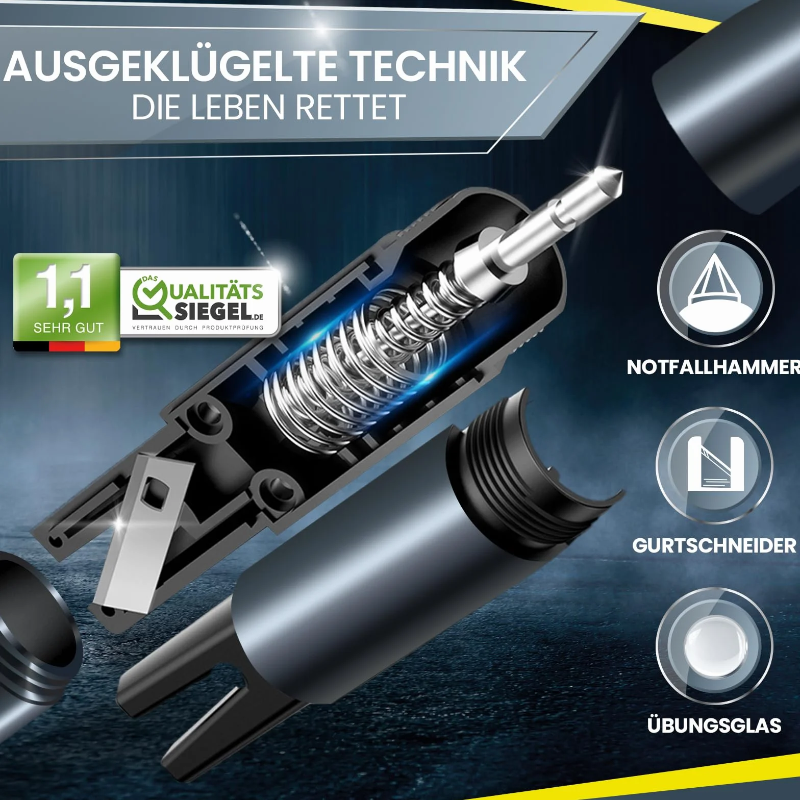 Dunlop Automotive Gurtschneider Notfallhammer-Marken Notfall Hammer mit Testglas zum Üben-Zerstört insbesondere Verbund Sicherheitsglas der neuen Auto Generation-Federkorn Nothammer-Emergency CarTool