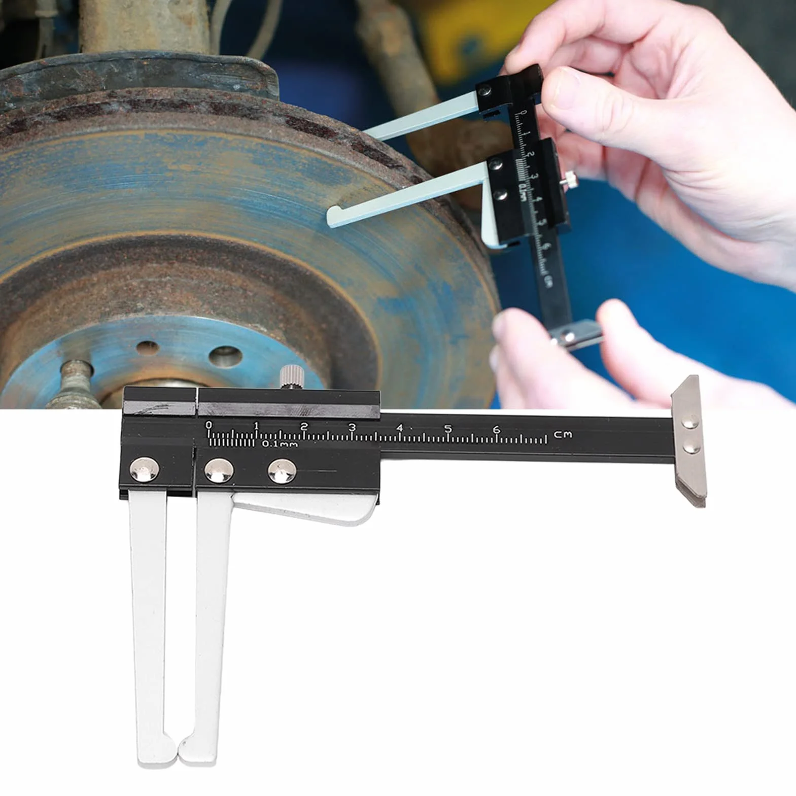 Akozon Narzędzie do Pomiaru Tarcz Hamulcowych, Dokładność 0,1 Mm Mikrometr Suwmiarki Tarczy Hamulcowej 0–60 Mm, Metryczny Zacisk do Pomiaru Głębokości Tarczy Hamulcowej Wskaźnik Głębokości Bieżnika Op