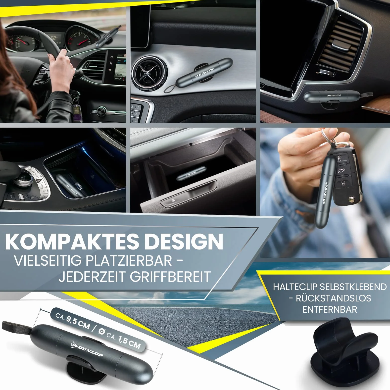 Dunlop Automotive Gurtschneider Notfallhammer-Marken Notfall Hammer mit Testglas zum Üben-Zerstört insbesondere Verbund Sicherheitsglas der neuen Auto Generation-Federkorn Nothammer-Emergency CarTool