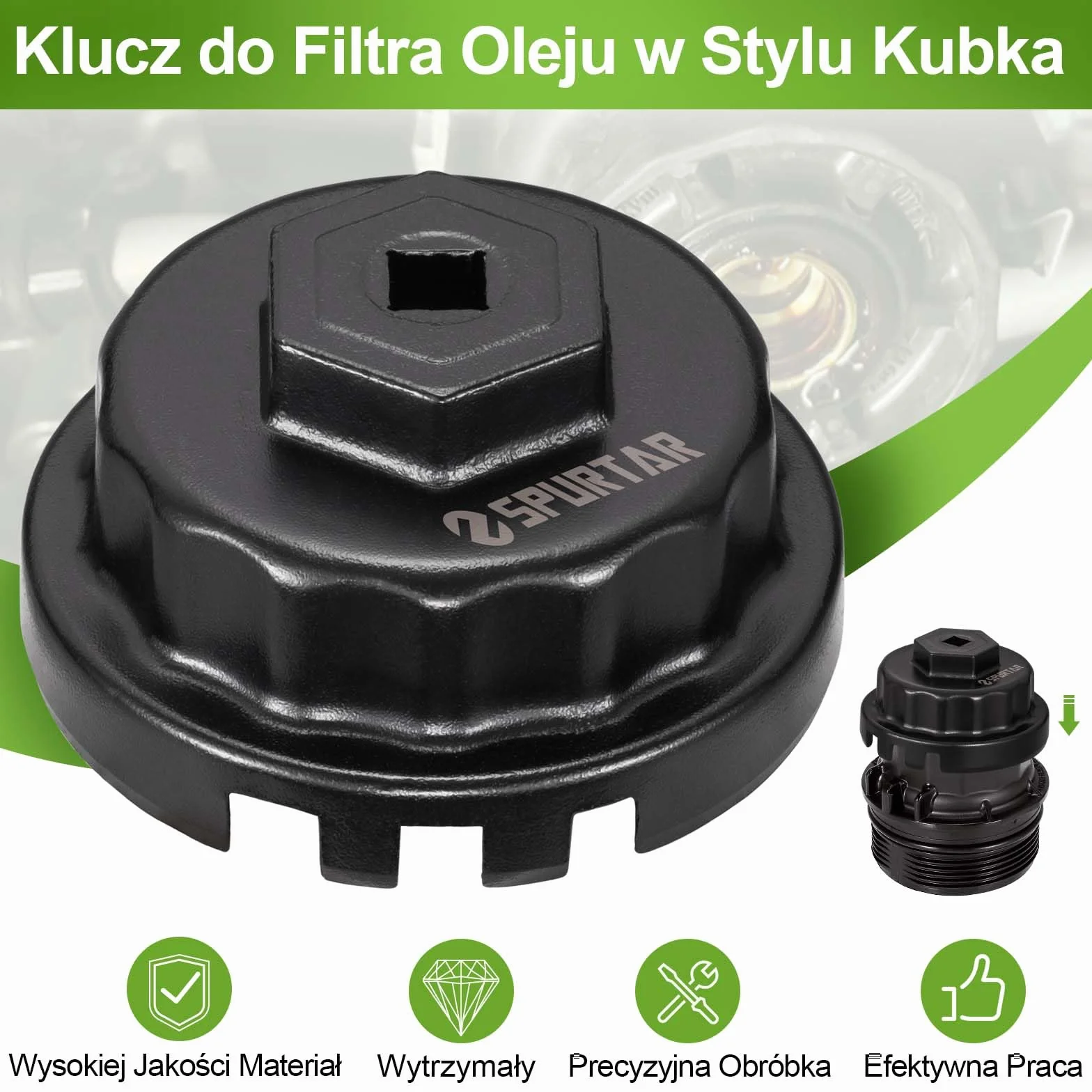 Spurtar Klucz do filtra oleju 64 mm 14-kątny, nasadka do filtra oleju kompatybilna z Lexus, Camry, Tundra 2,5-5,7L