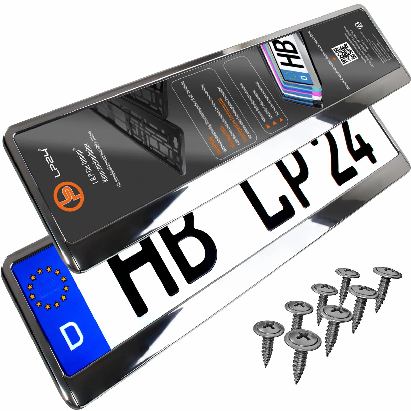 L&P - 2x Uchwyt tablicy rejestracyjnej - trwały i bezpieczny - 8 śrub - chrom look - 520x110 mm - Ramka do tablic rejestracyjnych - pasuje do każdego samochodu - dla polskich tablic PL - uniwersalny