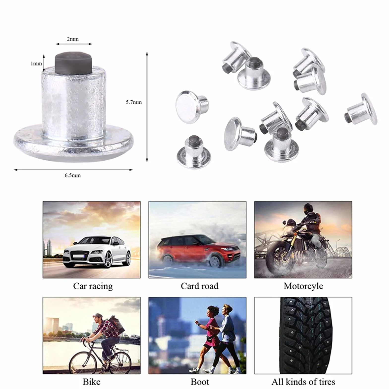 100 Sztuk Opony śnieżne Kolce, 6.5mm/0.26 "śruby do Opon Opon śnieżnych Kolce do Rowerów Motocykl ATV Buty