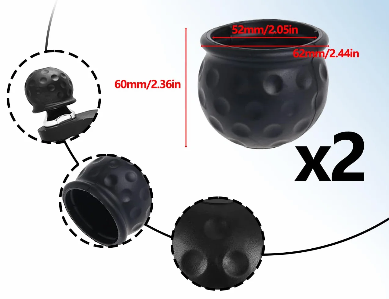 Gumowa osłona haka holowniczego 53 mm nasadka do przyczepy kempingowej czarna