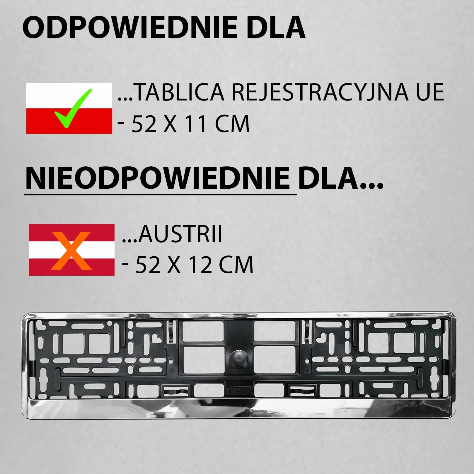 L&P - 2x Uchwyt tablicy rejestracyjnej - trwały i bezpieczny - 8 śrub - chrom look - 520x110 mm - Ramka do tablic rejestracyjnych - pasuje do każdego samochodu - dla polskich tablic PL - uniwersalny