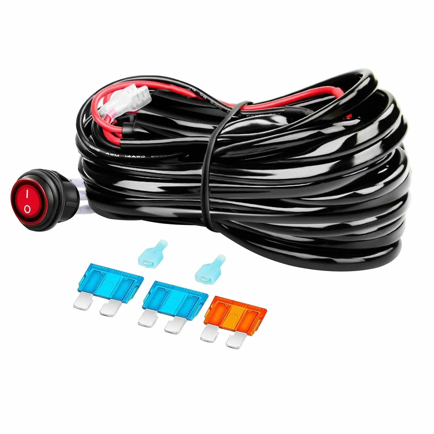 AUXTINGS LED listwa świetlna zestaw okablowania zasilacz 12 V przekaźnik 40 A bezpiecznik wł./wył. czerwony przełącznik do oświetlenia terenowego LED lampa robocza, 3 metry