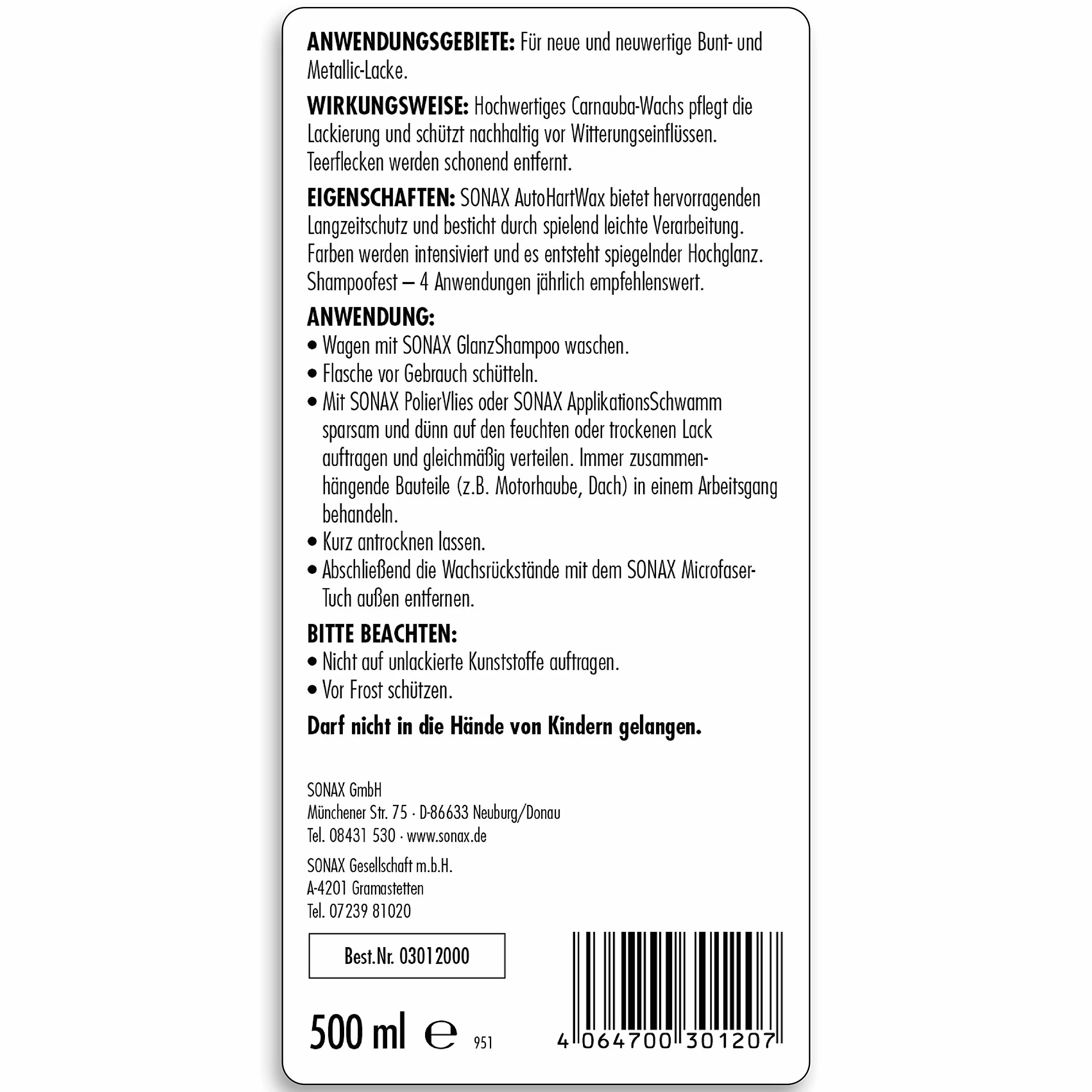 Sonax 301200 Wosk, Wielokolorowy, 500 ml