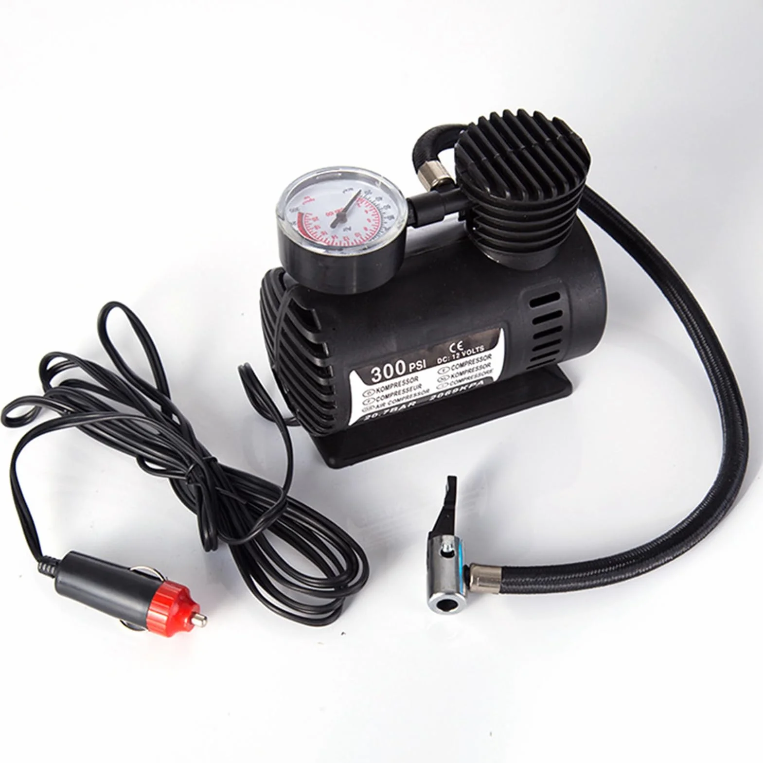 Pompka Samochodowa 300PSI, Mini Elektryczna Pompka do Opon 12V z 3 Igłami do Samochodów, Rowerów, Motocykli, Przenośna Automatyczna Sprężarka (BLACK)