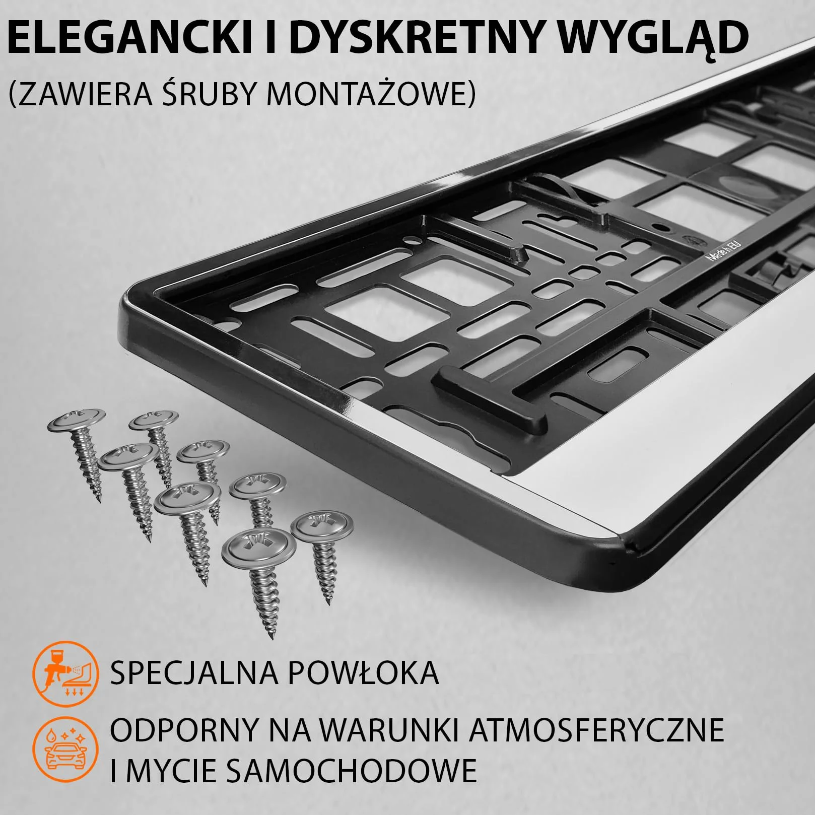L&P - 2x Uchwyt tablicy rejestracyjnej - trwały i bezpieczny - 8 śrub - chrom look - 520x110 mm - Ramka do tablic rejestracyjnych - pasuje do każdego samochodu - dla polskich tablic PL - uniwersalny
