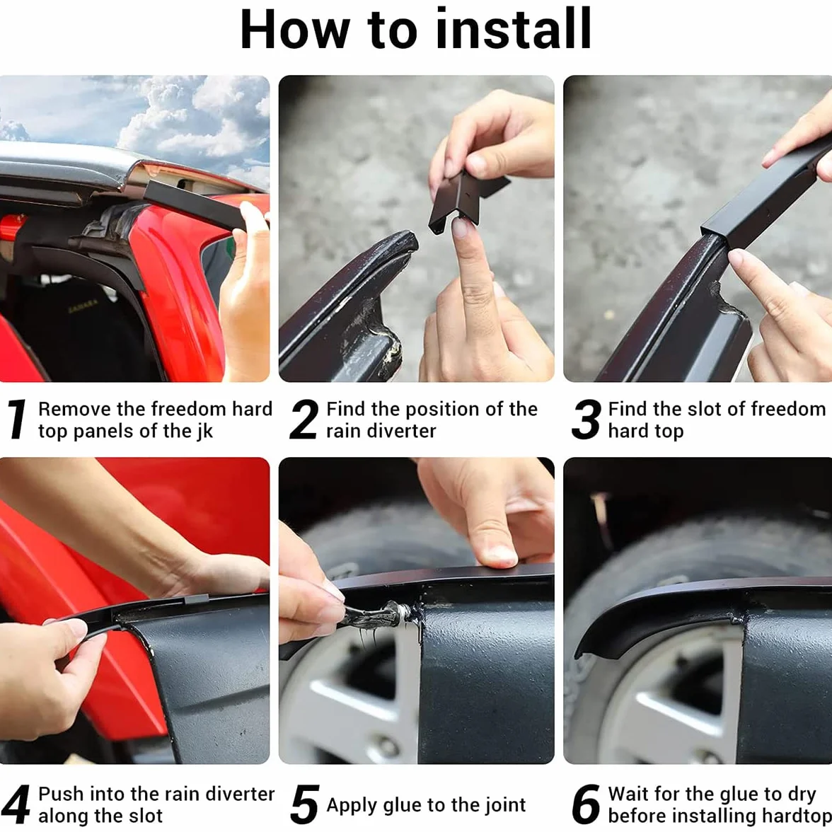 ABS Hardtop Osłona Przed Deszczem, Przedłużenia Rynny, Deflektor Deszczu do Jeep Wrangler JK JKU 2011-2017